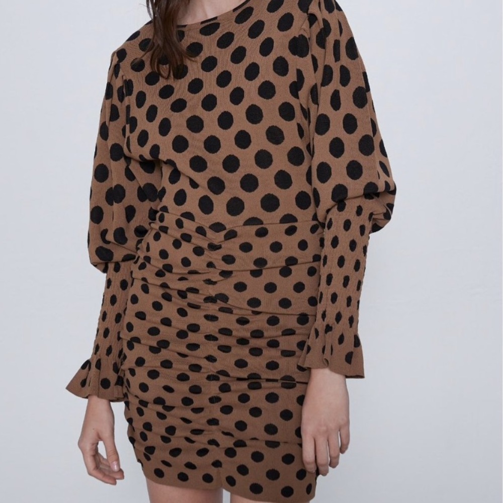 Zara Draped Polka Dot knit dress